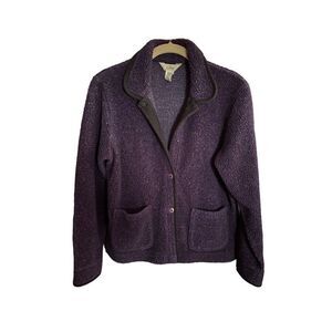 L.L. Bean vintage women’s purple fleece jacket button down front coat, size sma